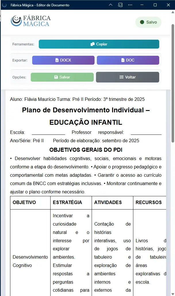 Exemplo de PDI - Plano de Desenvolvimento Individual