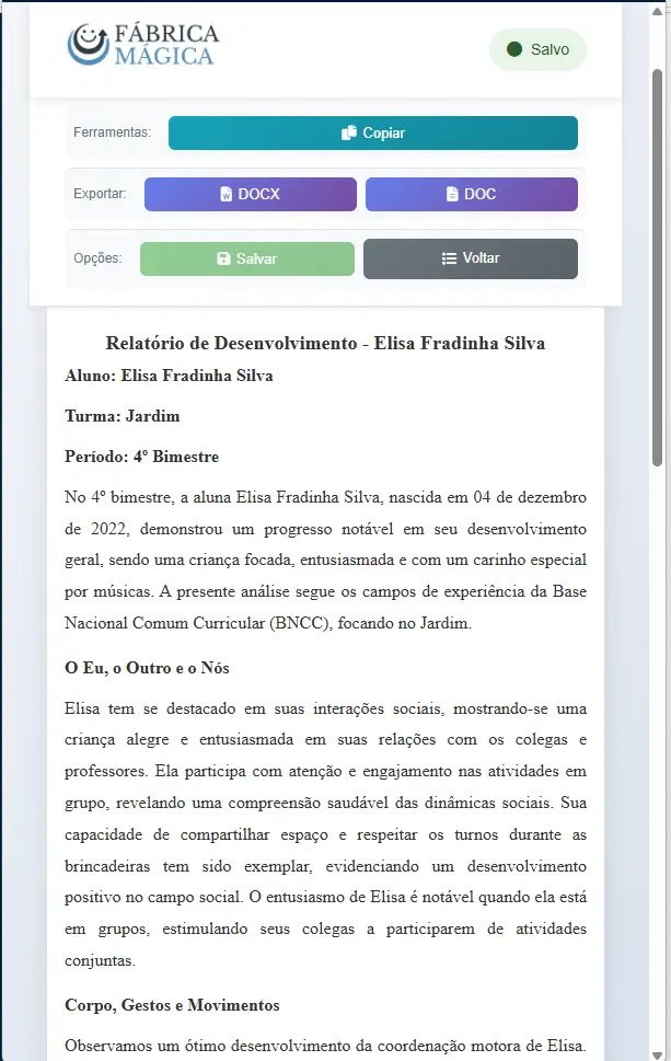 Exemplo de Relatório Individual de Aluno